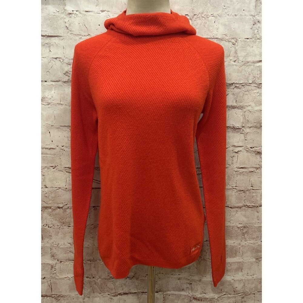 RLX Ralph Lauren Funnel Hoodie Sweater Women S Waffle Knit Thumb Holes Merino